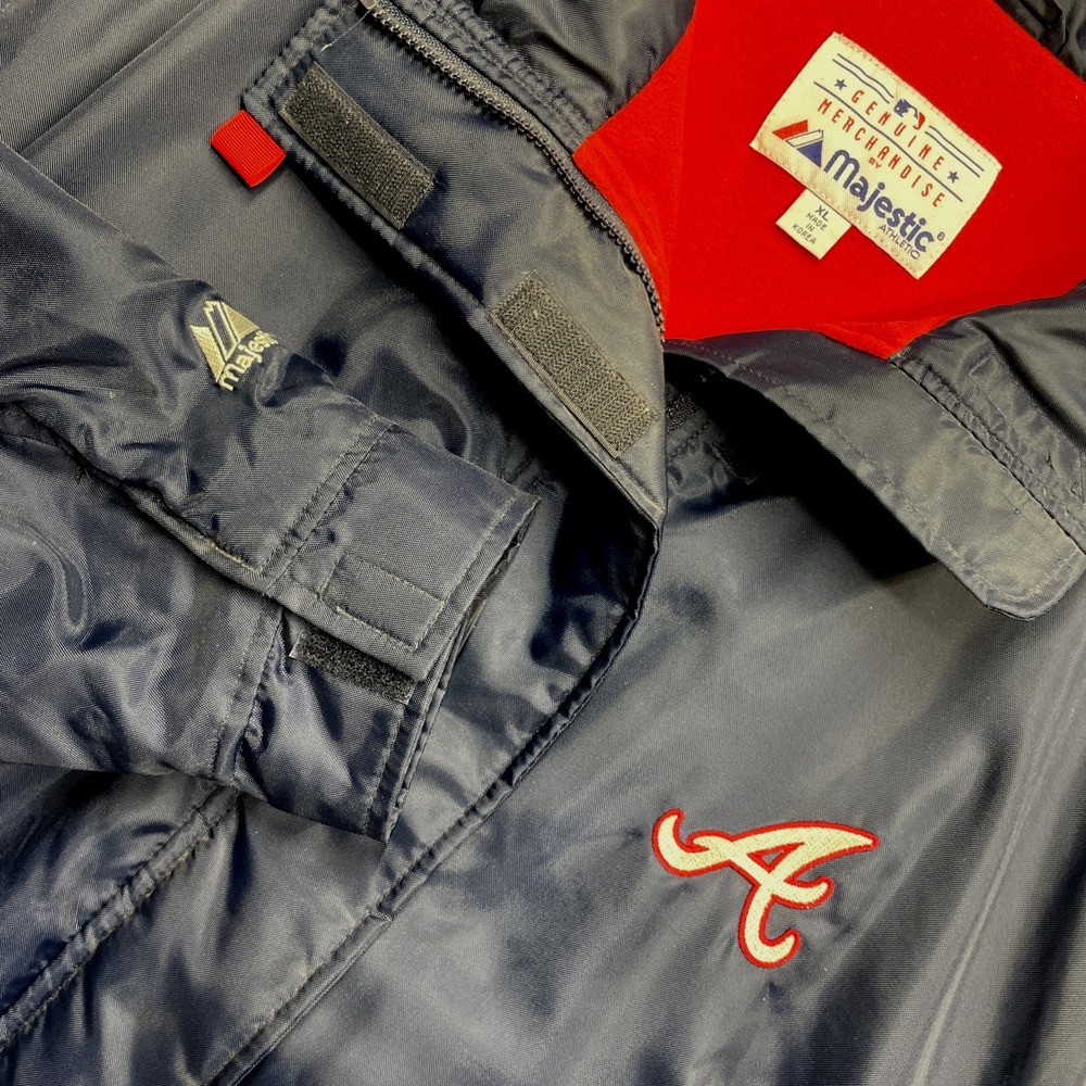 VTG Atlanta Braves Men's XL Majestic Lined Navy Jacket Coat Embroidered MLB